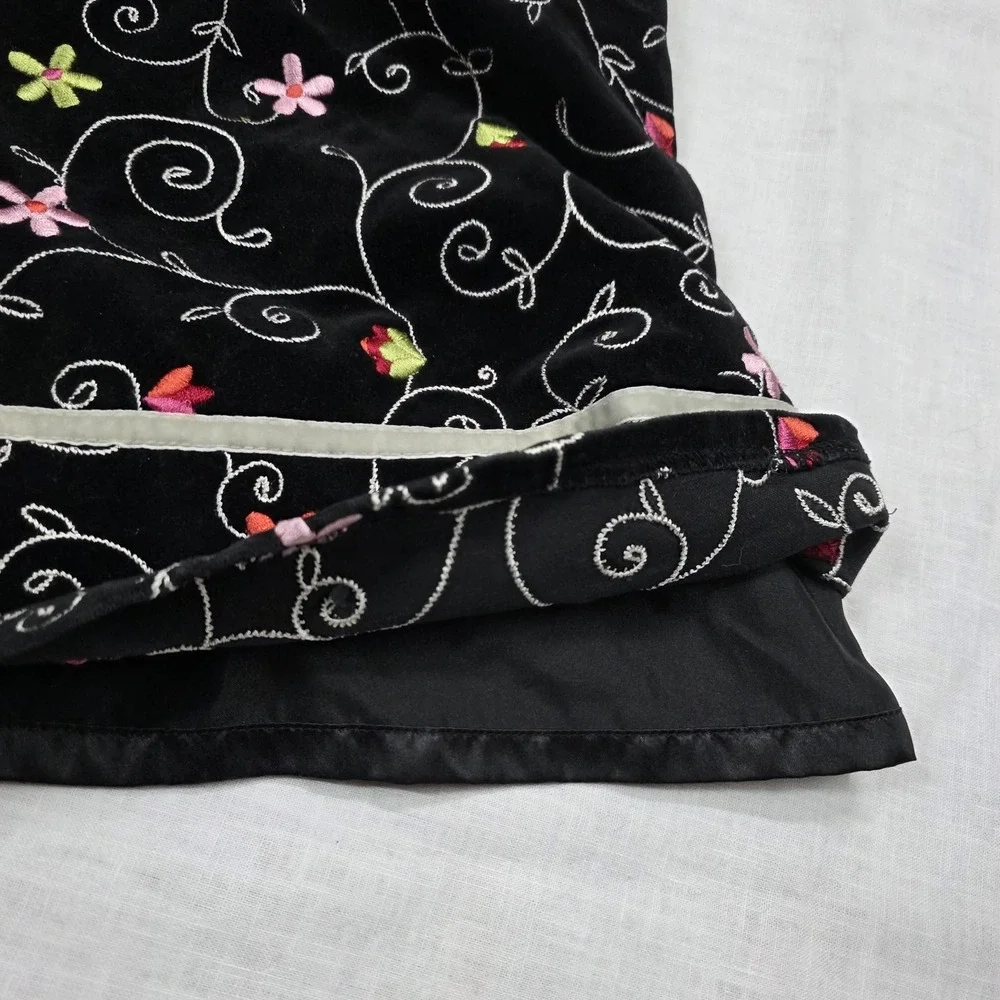 Y2k Children's Place Skirt Girls‎ 6 Vintage Black Velvet Floral Embroidered Bow